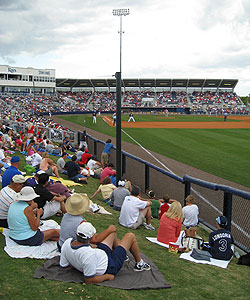 Berms can be found down both outfield lines at Charlotte Sports Park