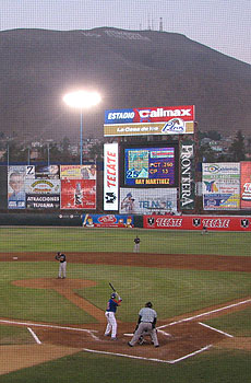 Tijuana's red hills are a looming presence at Calimax Stadium